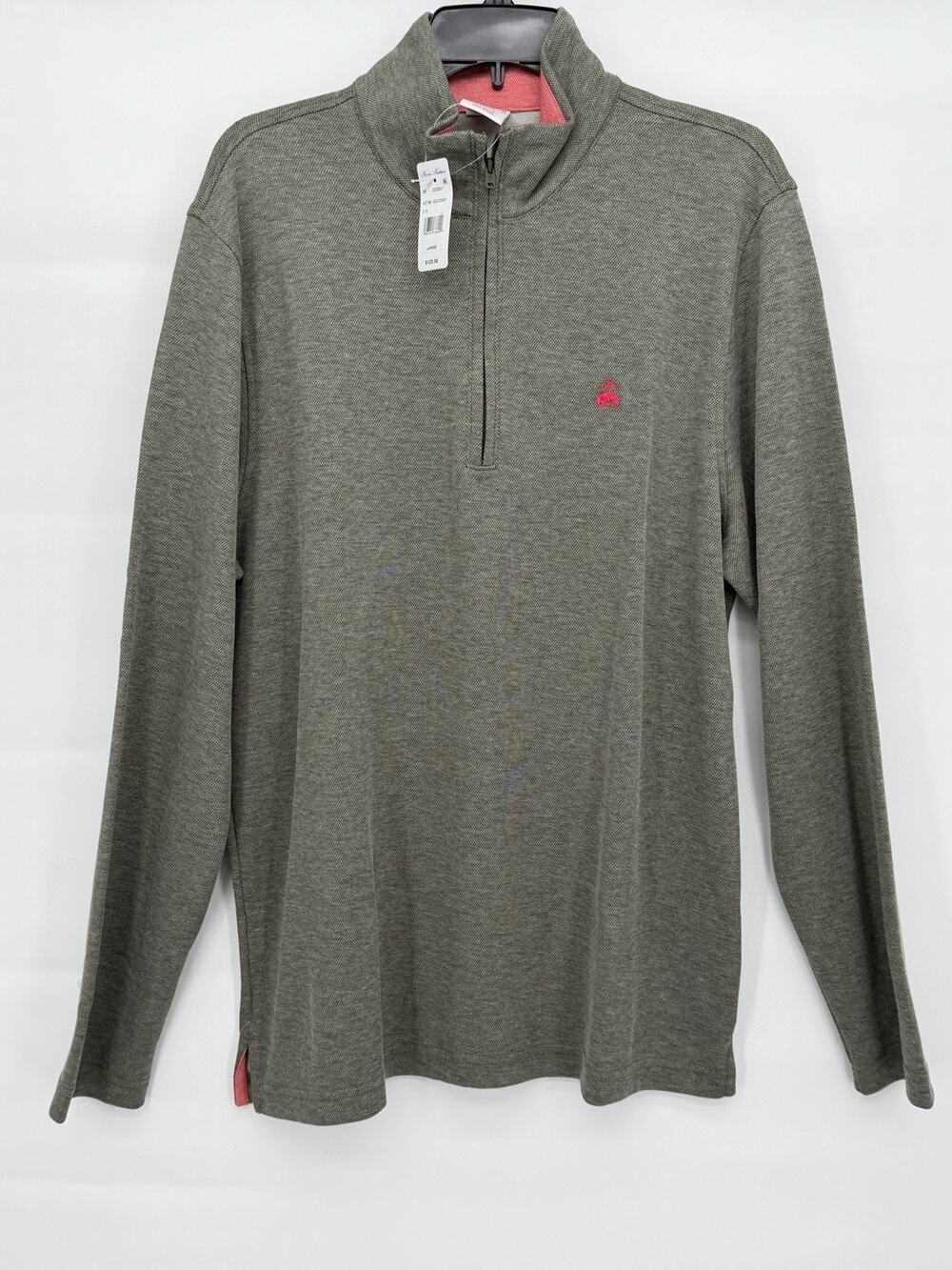Brooks Brothers Men L Heathered Pique 1/2 Zip Pullover Olive Pink NWT $128